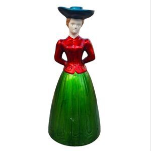 Vintage Ceramic Figurine 1900 XIX century lady green and red dress‎